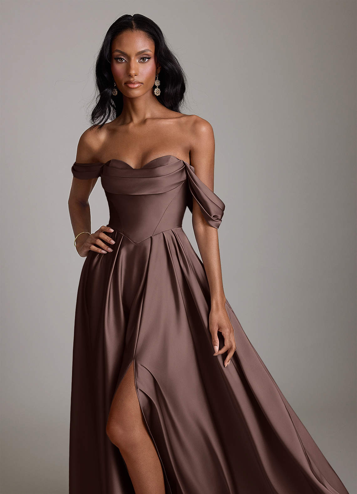 Loisa A-Line Off-the-Shoulder Stretch Satin Bridesmaid Dress