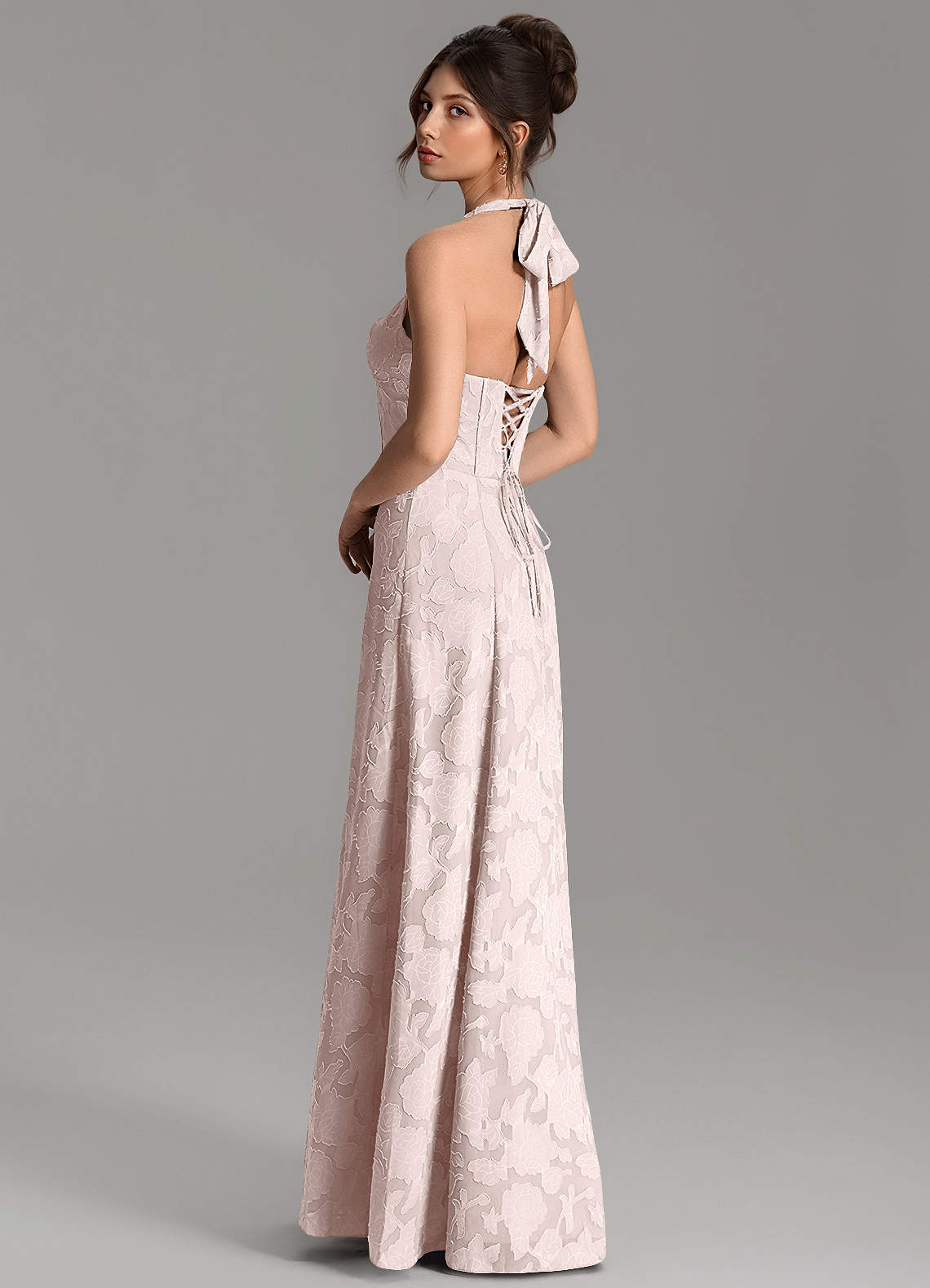 Nia A-Line V-Neck Floral Burnout Bridesmaid Dress in Blushing Pink