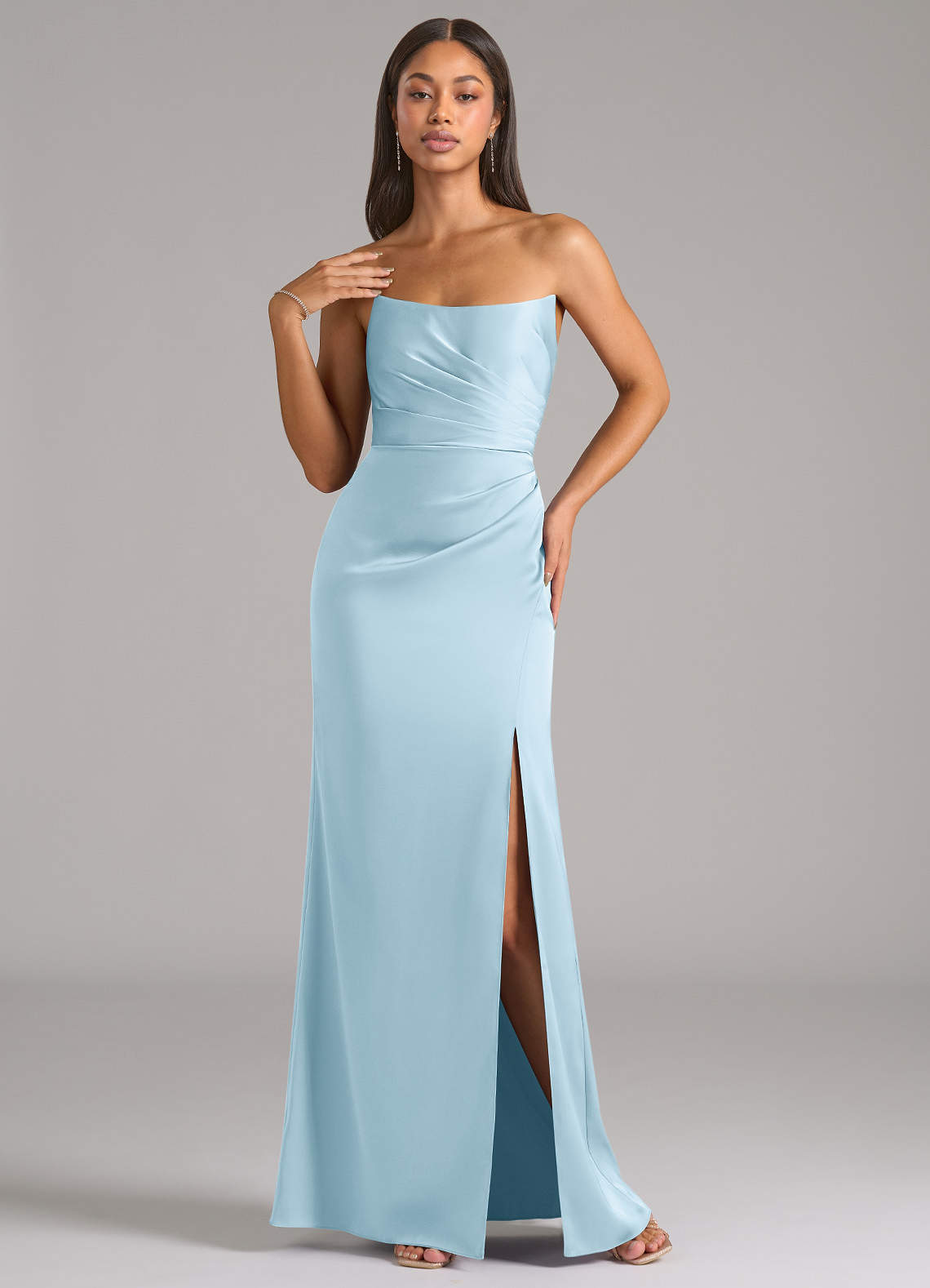Marla Sheath Strapless Stretch Satin Bridesmaid Dress in Sky Blue