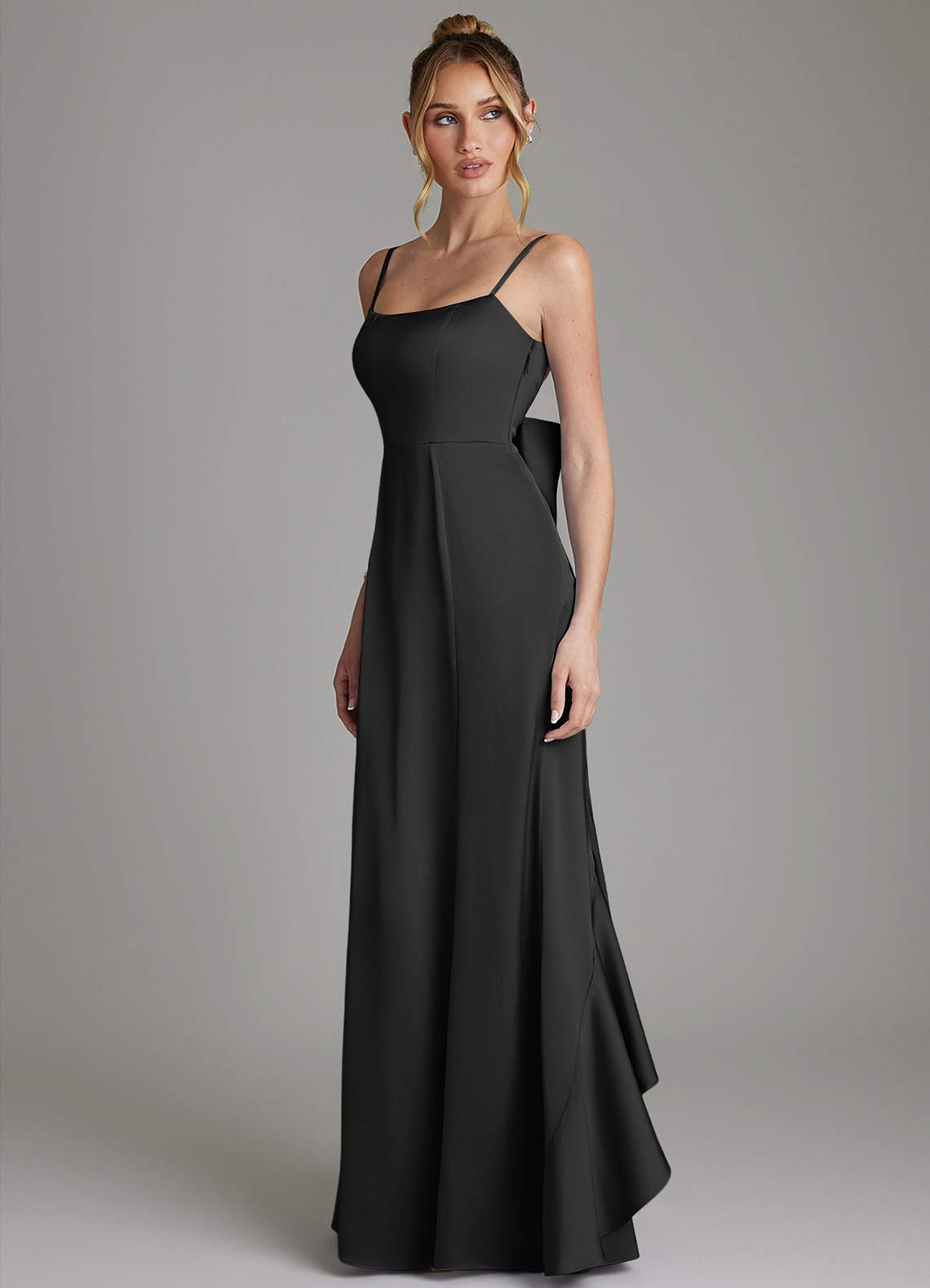 Zherra Mermaid Scoop-Neck Stretch Satin Bridesmaid Dress in black