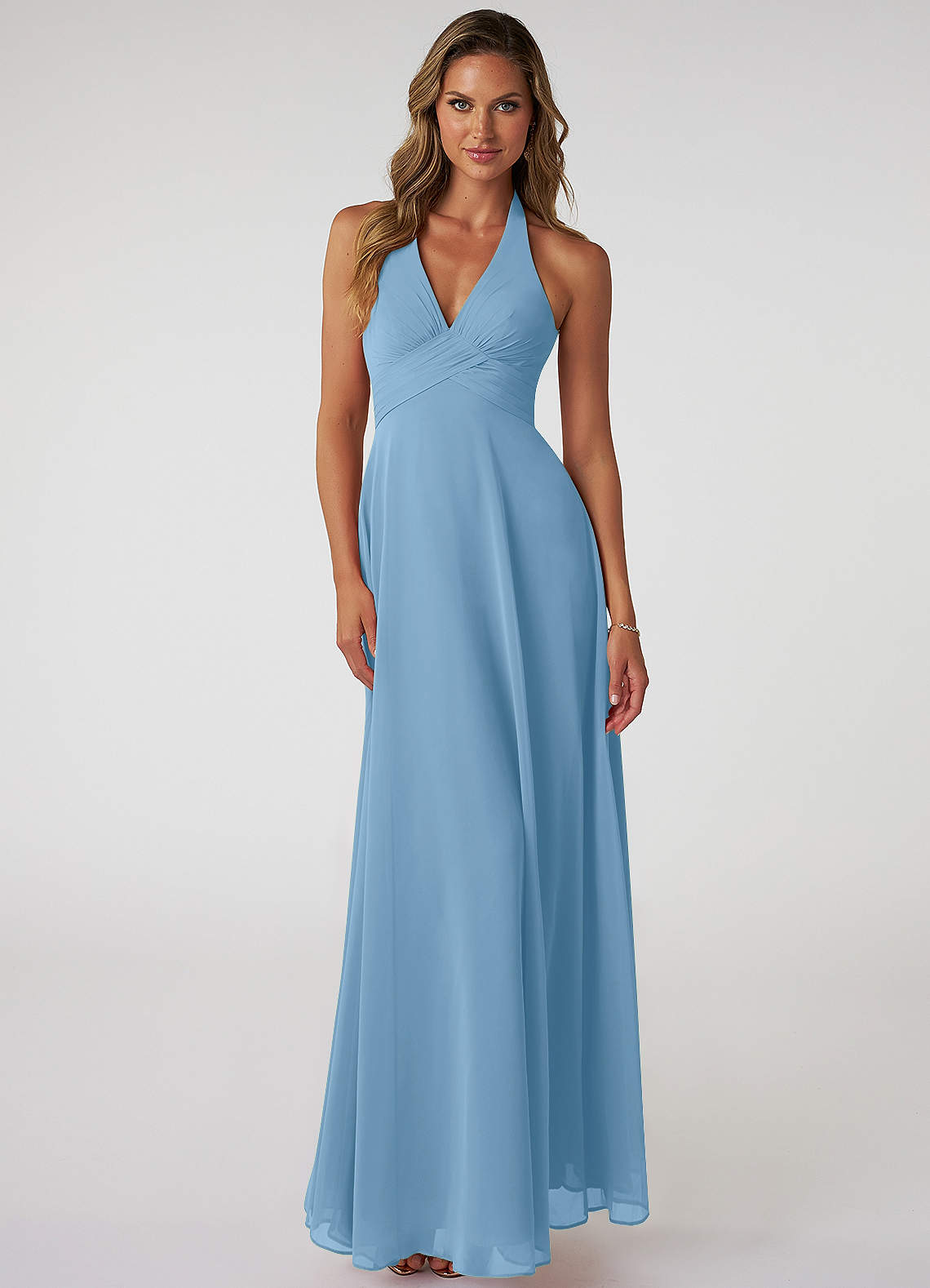 Tessie A-Line V-Neck Chiffon Bridesmaid Dress in Steel Blue