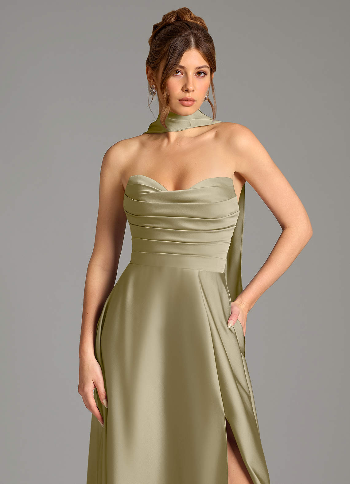 Ayla A-Line Sweetheart Stretch Satin Bridesmaid Dress in Moss Green