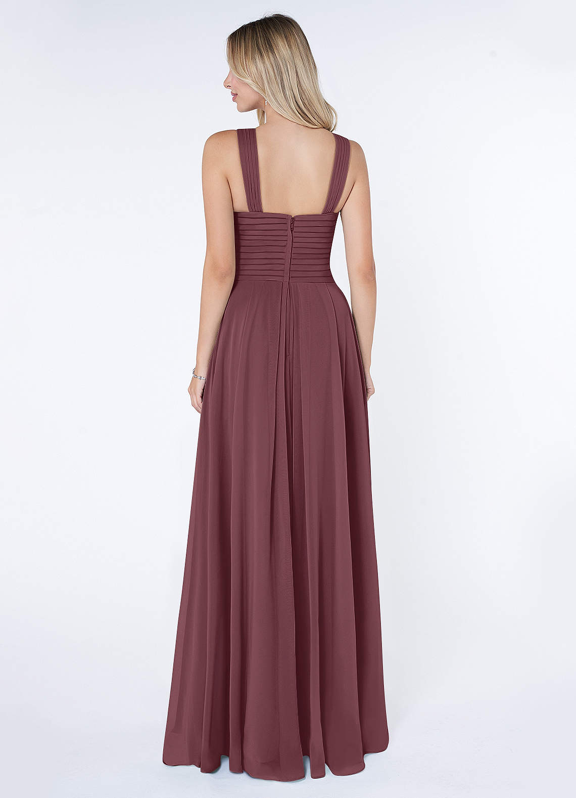 Kaleigh A-Line Halter Chiffon Bridesmaid Dress in Sangria