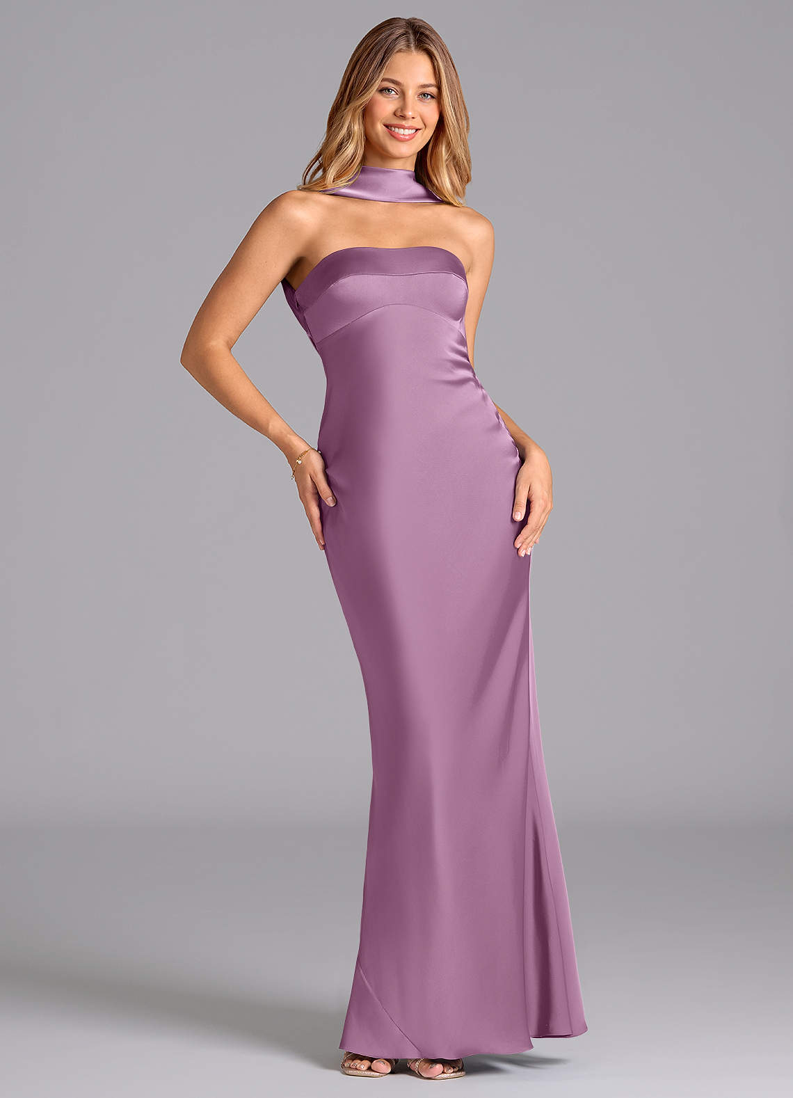 Lusinda Mermaid Strapless Stretch Satin Bridesmaid Dress in Wisteria