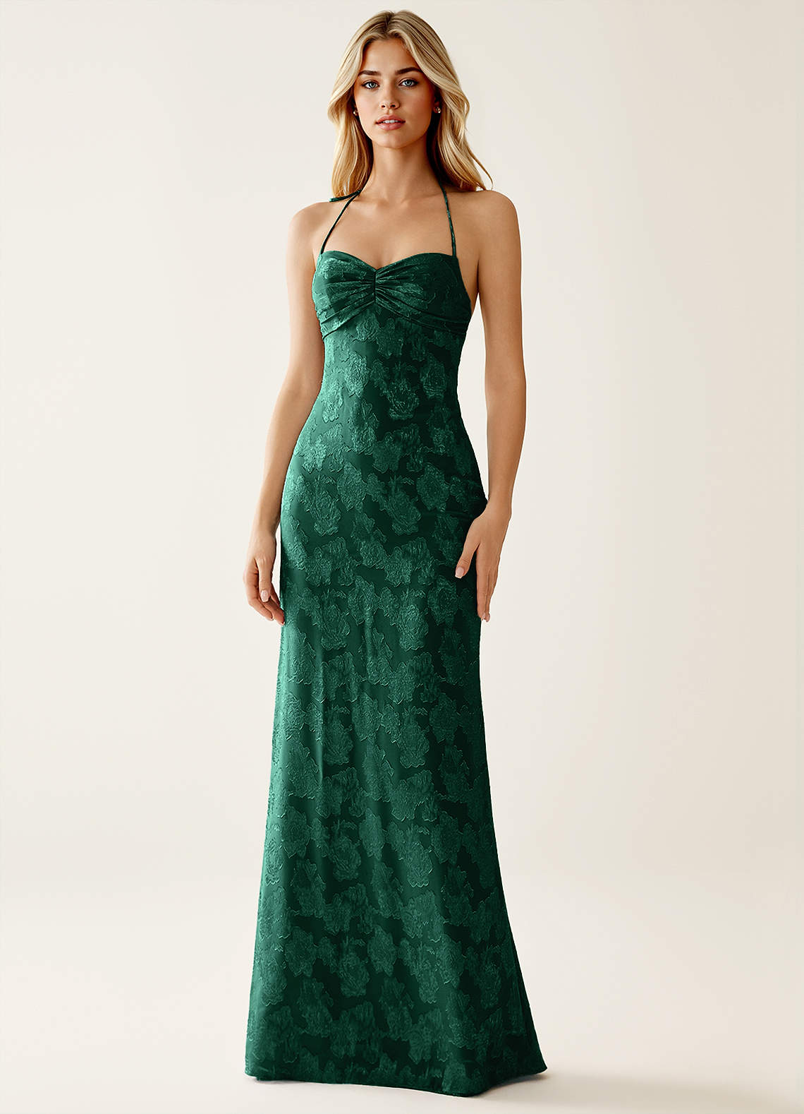 Angena Sheath Halter Floral Burnout Evening Dress in Hunter Green