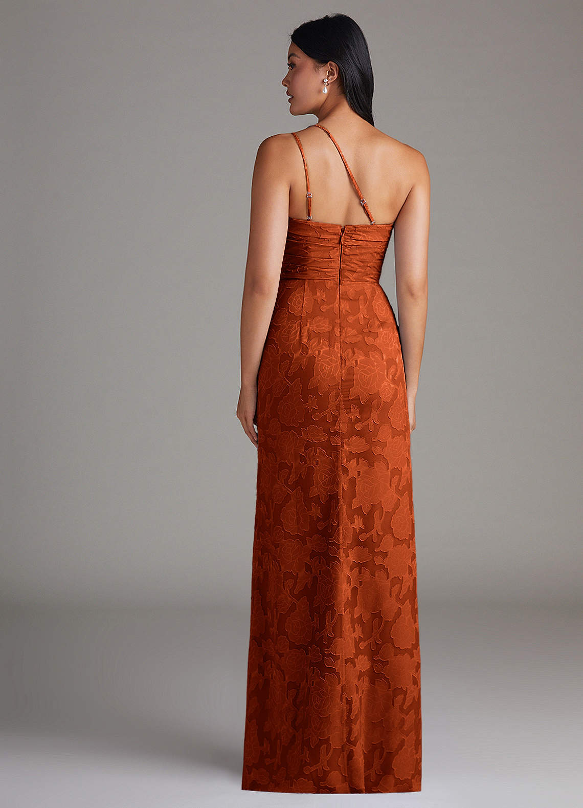 Eren Sheath One-Shoulder Floral Burnout Bridesmaid Dress in Paprika