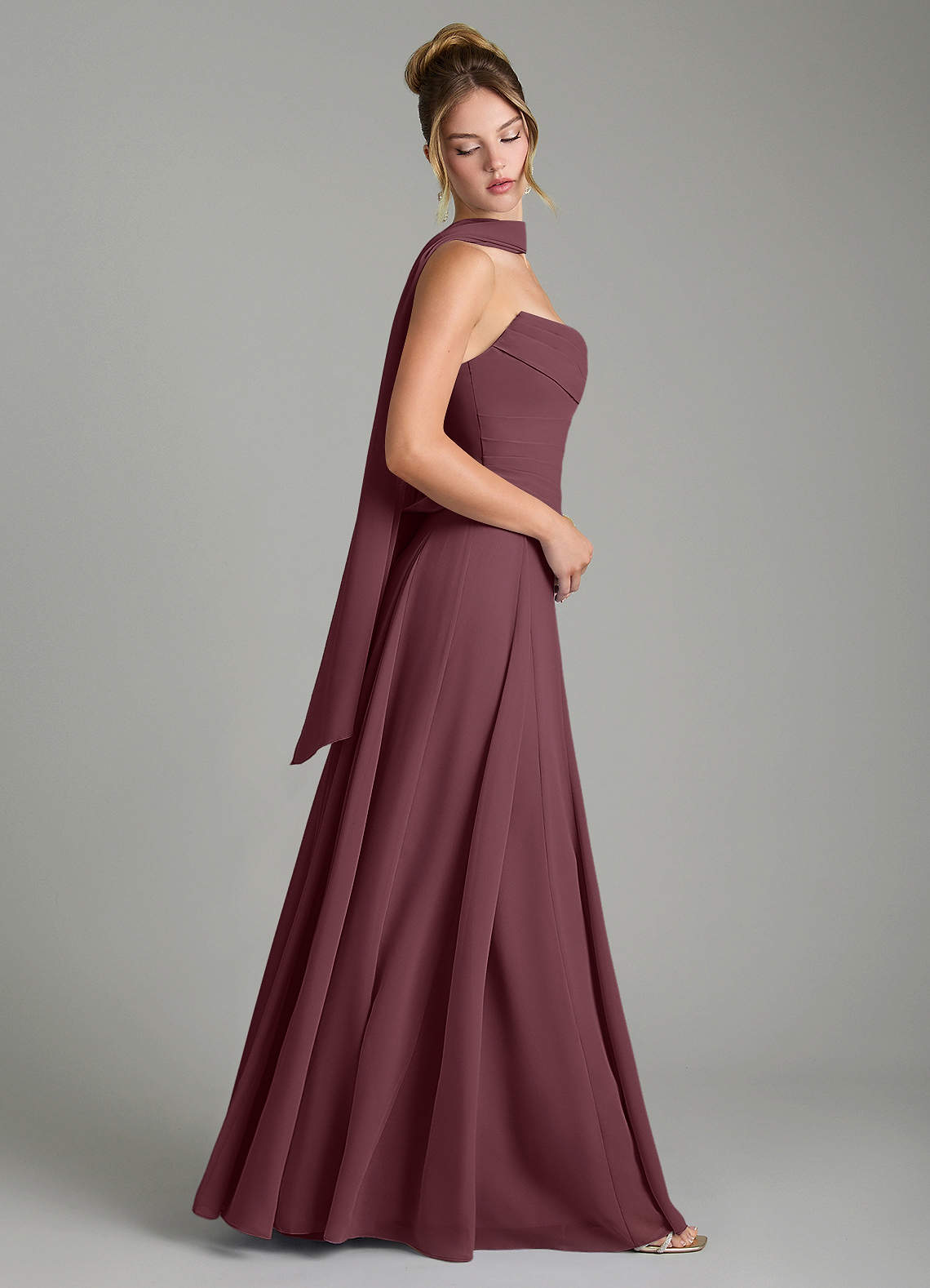 Gabriela A-Line Cowl-Neck Chiffon Bridesmaid Dress in Sangria