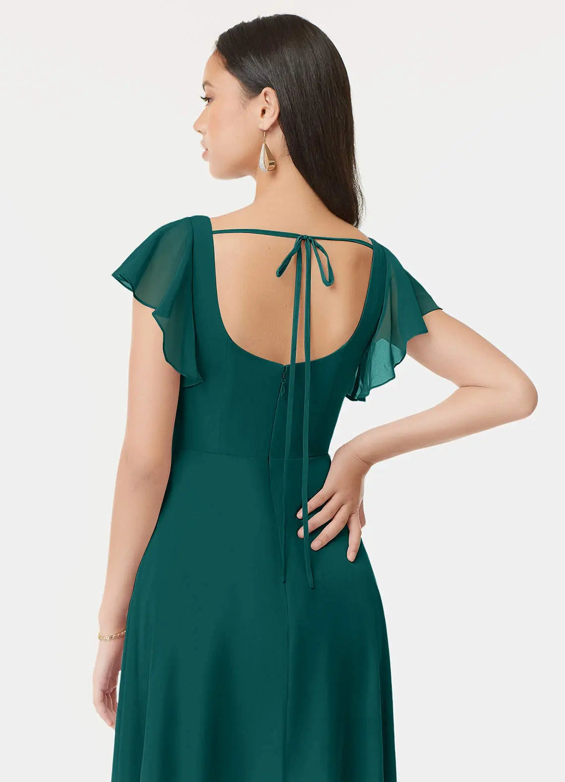 Bondi A-Line Square-Neck Chiffon Bridesmaid Dress in Peacock