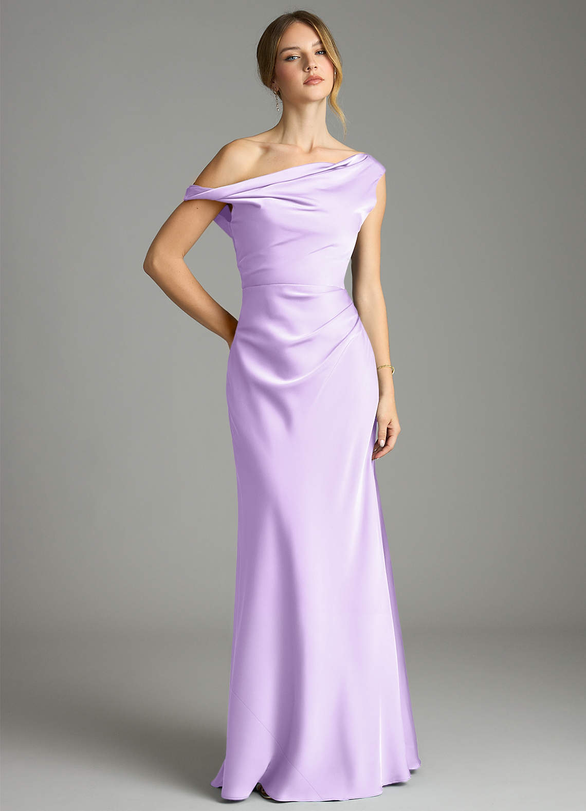 Emerson Mermaid One-Shoulder Stretch Satin Bridesmaid Dress in Lilac
