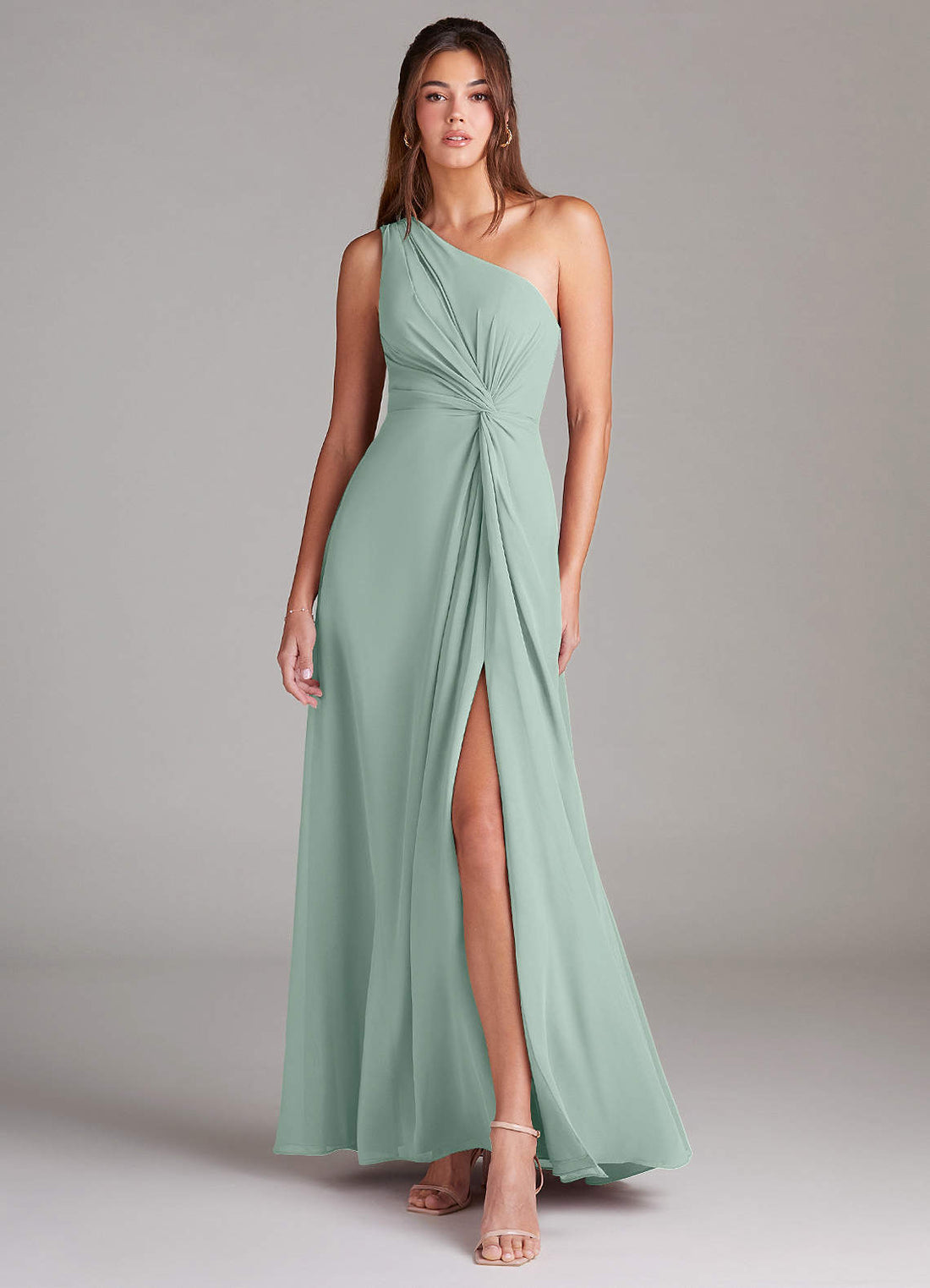 Brooke A-Line One-Shoulder Chiffon Bridesmaid Dress in Agave
