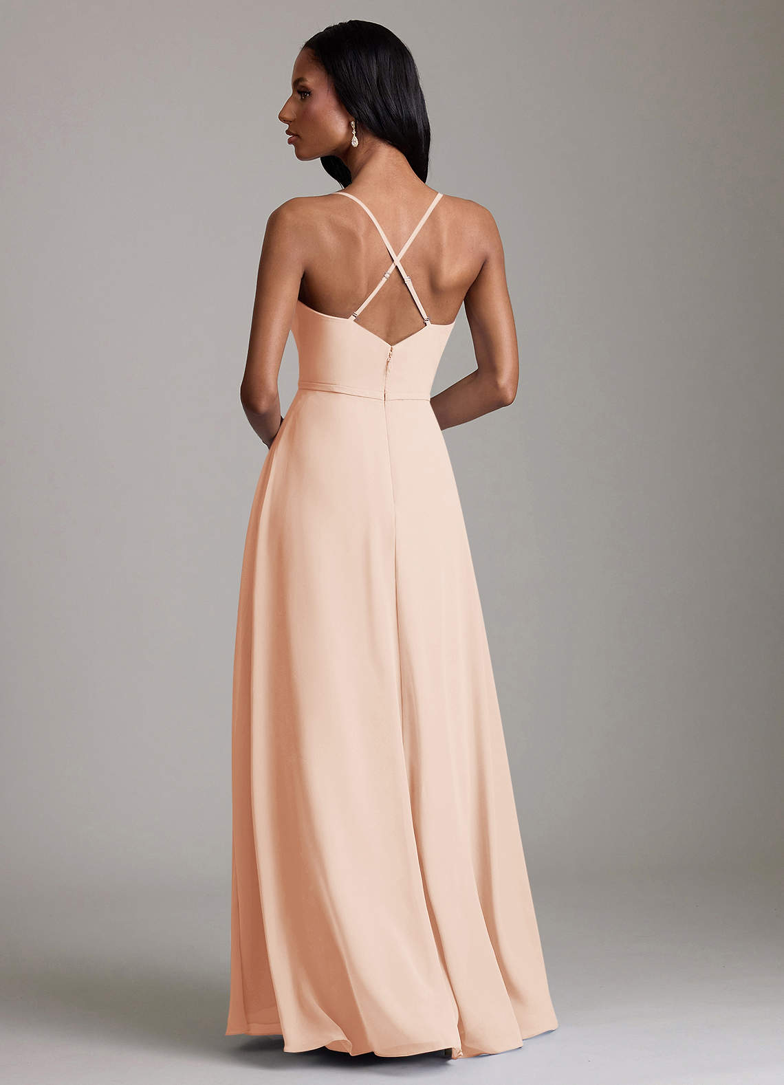 Naeem A-Line V-Neck Chiffon Bridesmaid Dress in English Rose