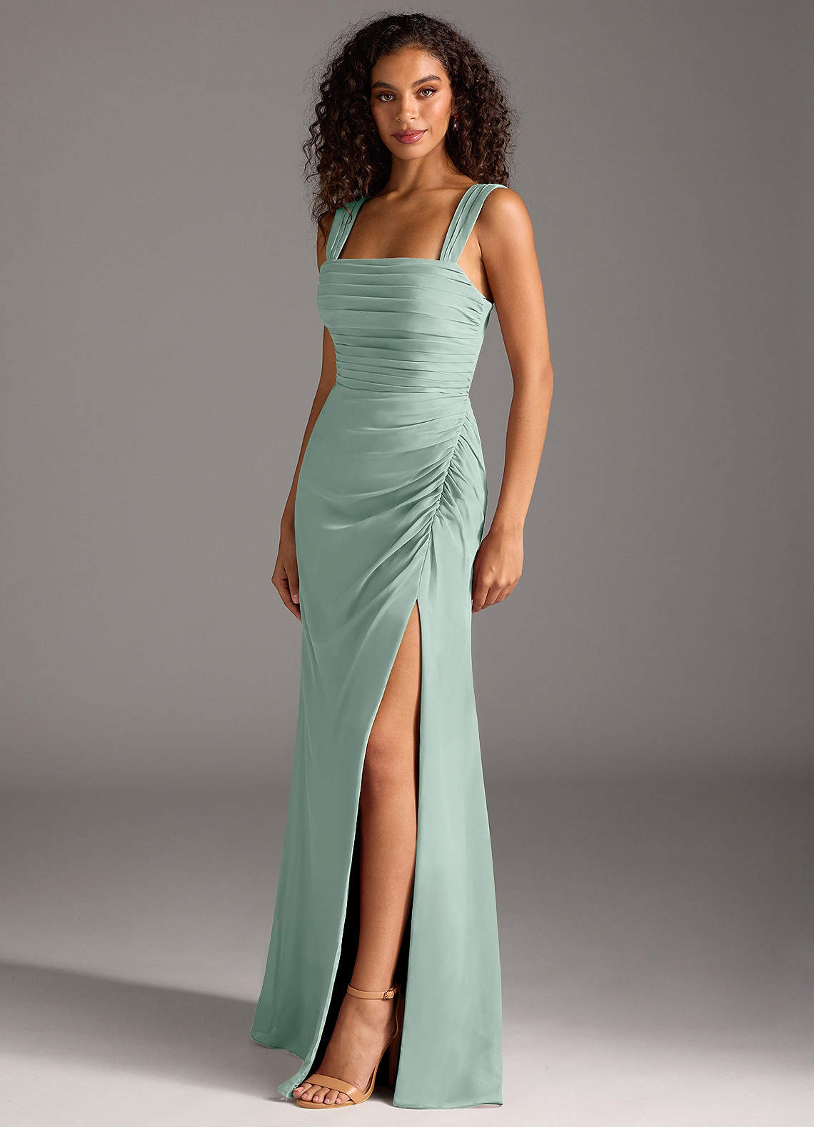 Jesaphine Sheath Square-Neck Chiffon Bridesmaid Dress in Agave
