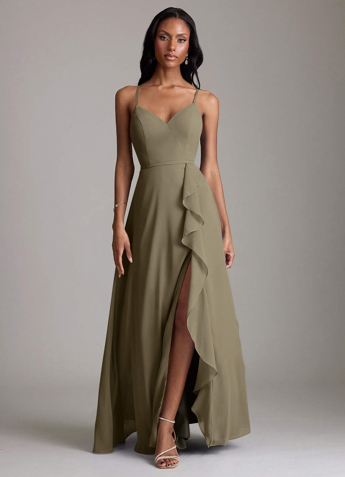 Naeem A-Line V-Neck Chiffon Bridesmaid Dress in Willow Green