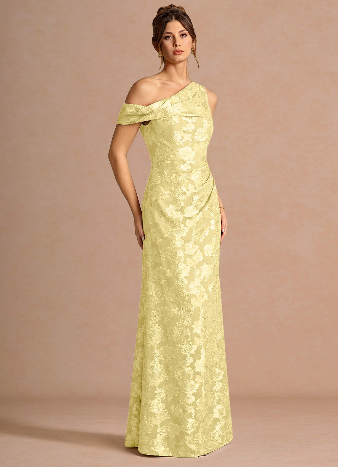 Kismet Mermaid One-Shoulder Fil Coupé Wedding Guest Dress in Lemon Sorbet