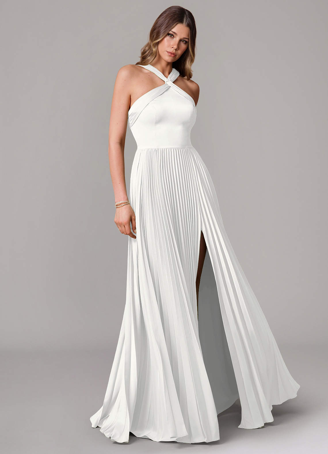 Afra A-Line Halter-Neck Stretch Satin Bridesmaid Dress in white