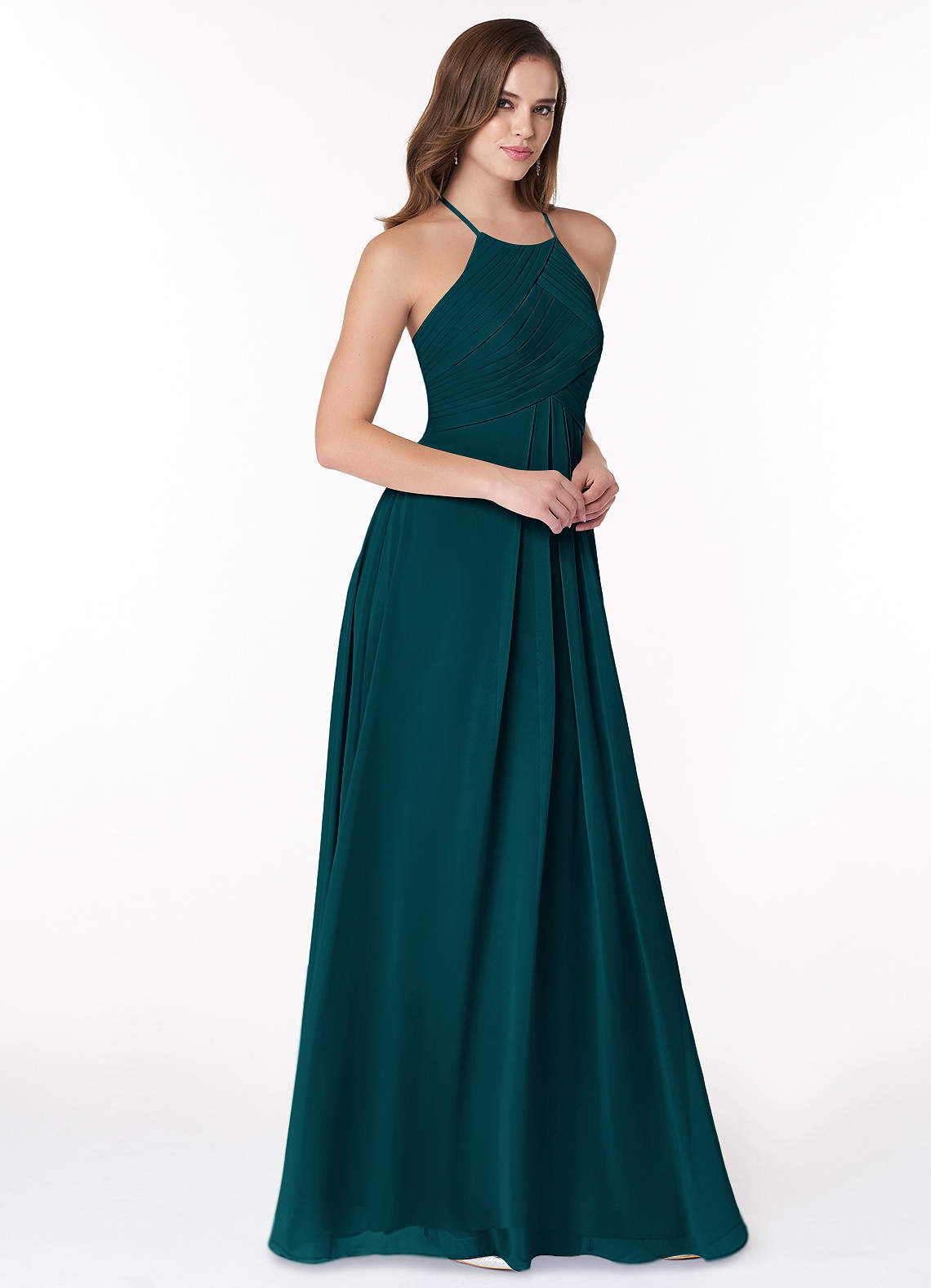 Ginger A-Line Halter Chiffon Bridesmaid Dress in Pine