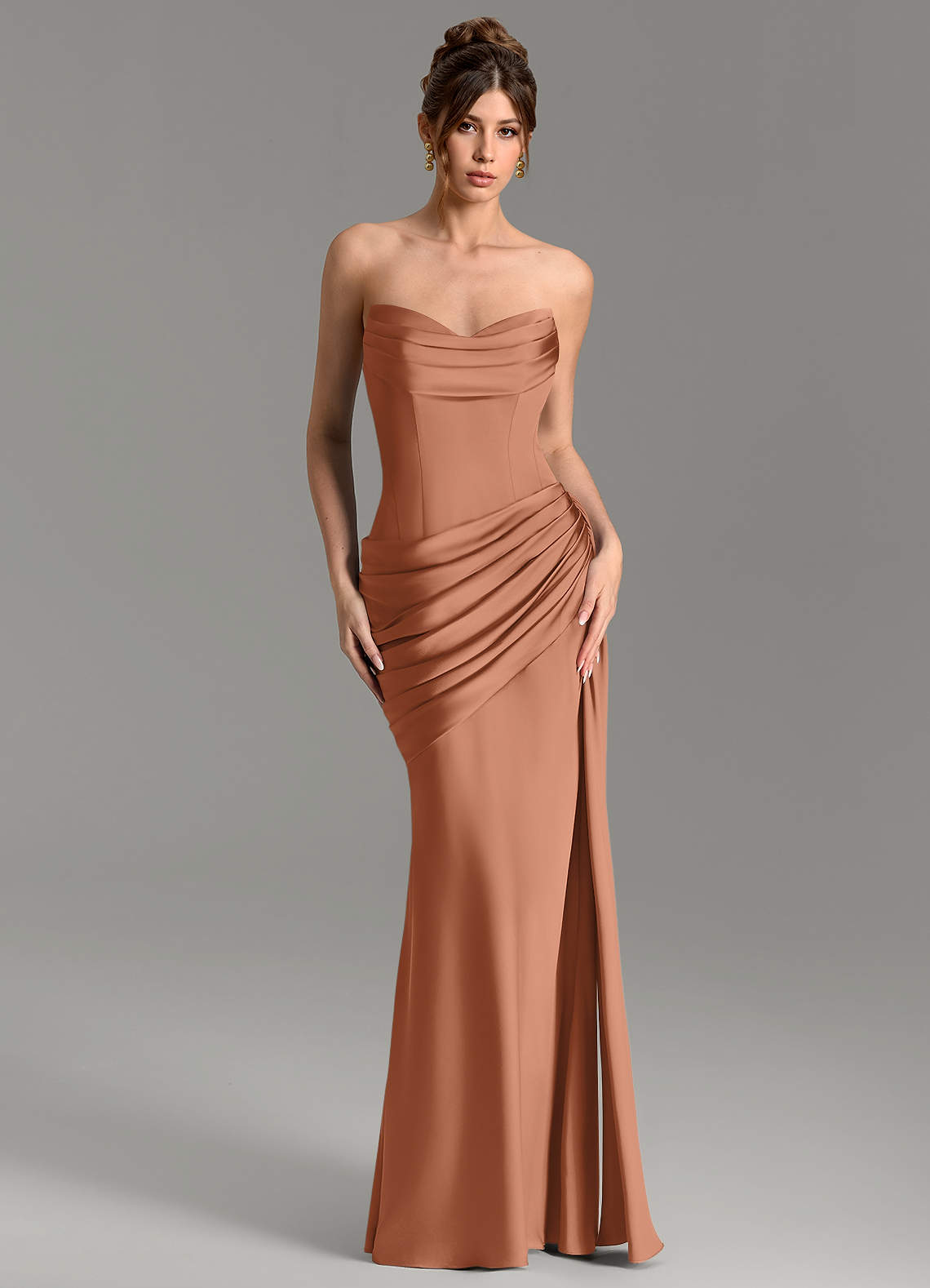 Zorah Mermaid Sweetheart Stretch Satin Bridesmaid Dress in Bronzer