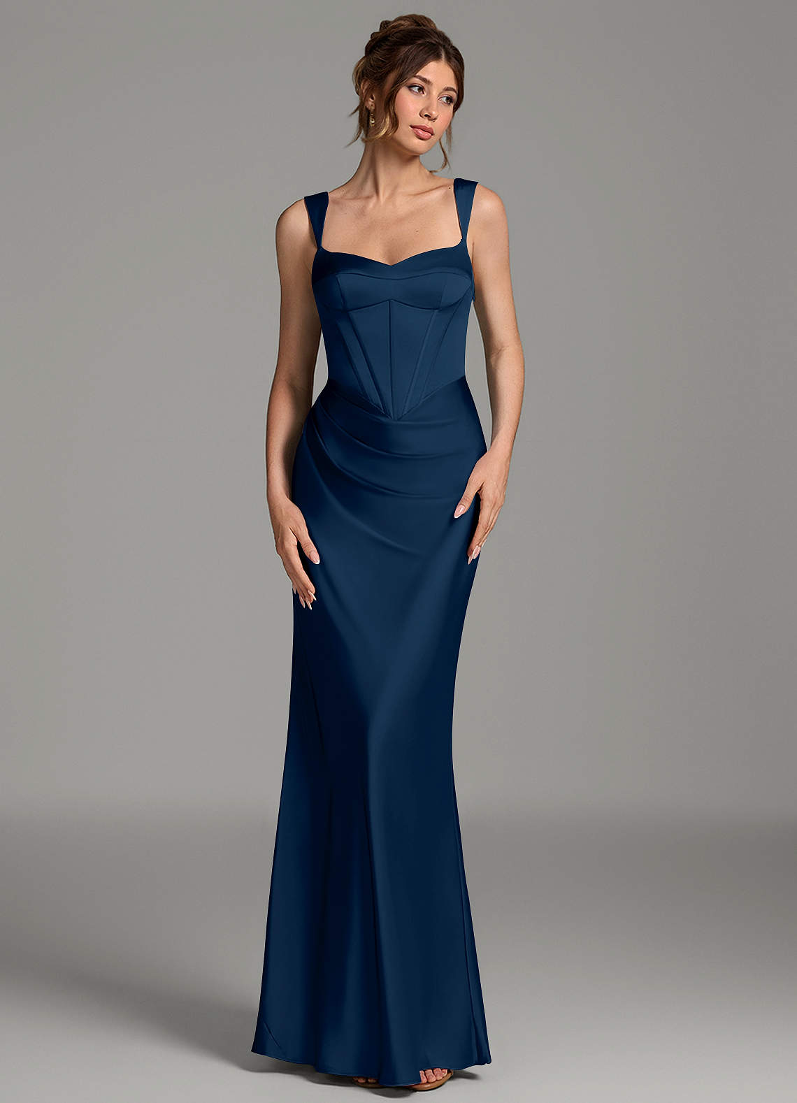 Mela Sheath Sweetheart Stretch Satin Bridesmaid Dress in Dark Navy