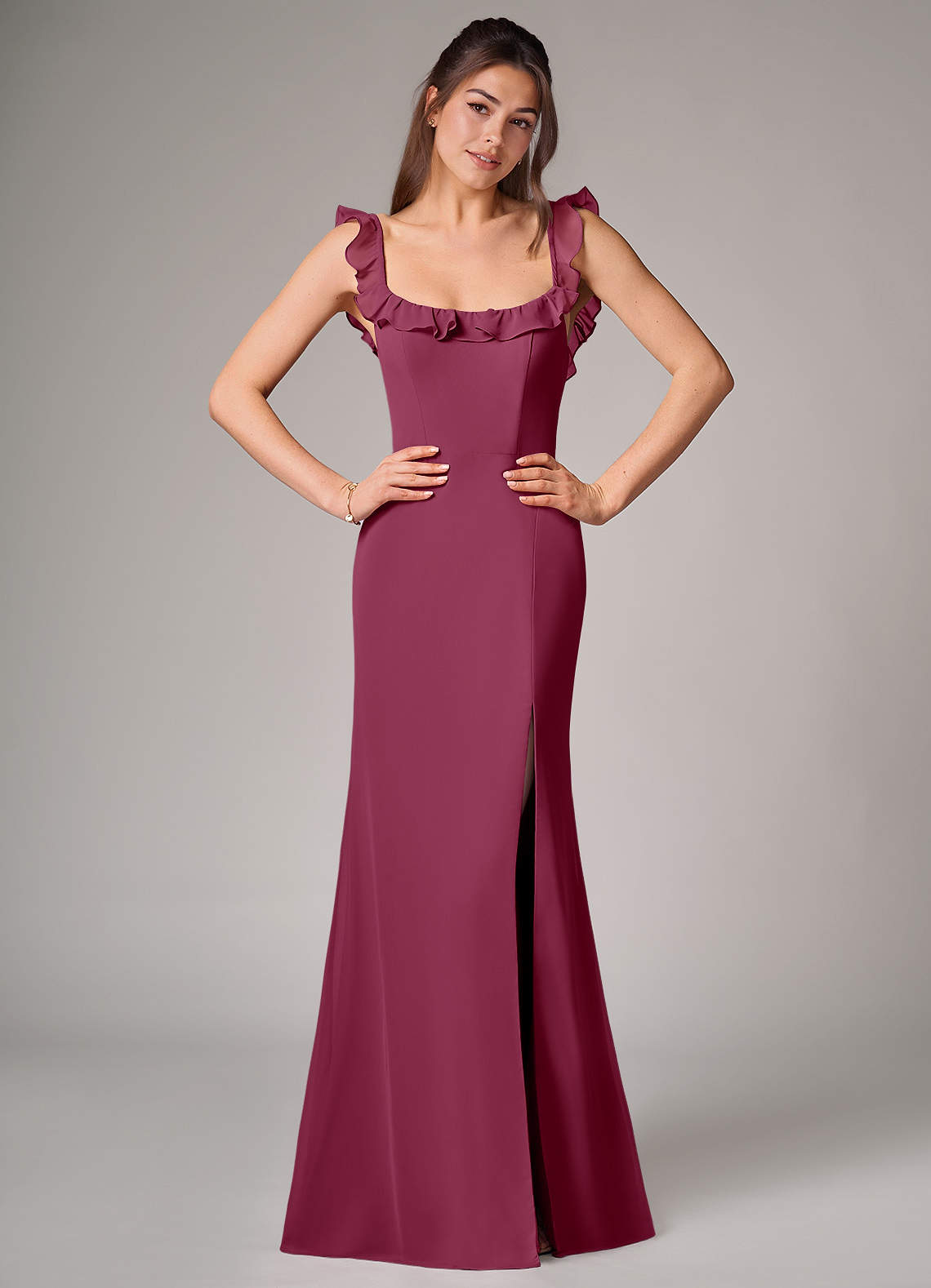 Callie Mermaid Scoop-Neck Chiffon Bridesmaid Dress in Mulberry