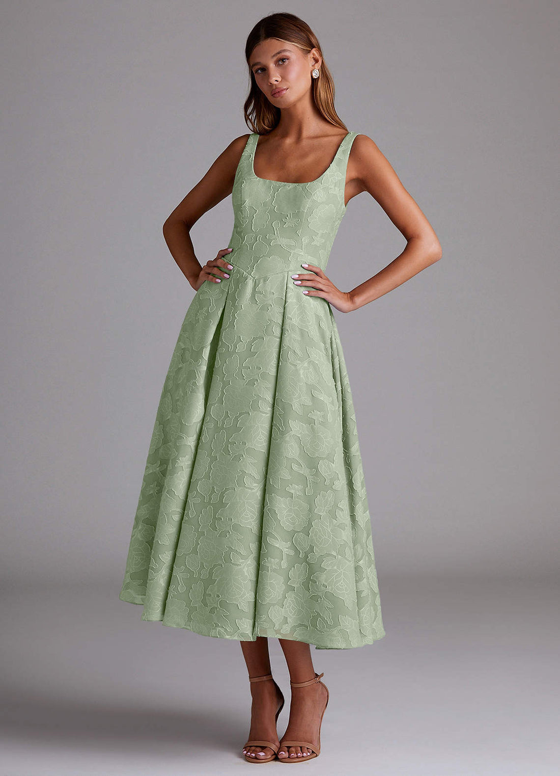 Amalie A-Line Square-Neck Floral Burnout Bridesmaid Dress in Lilac