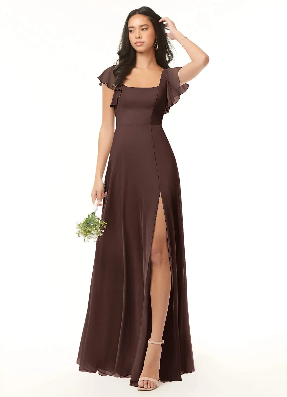 Bondi A-Line Square-Neck Chiffon Bridesmaid Dress in Ganache