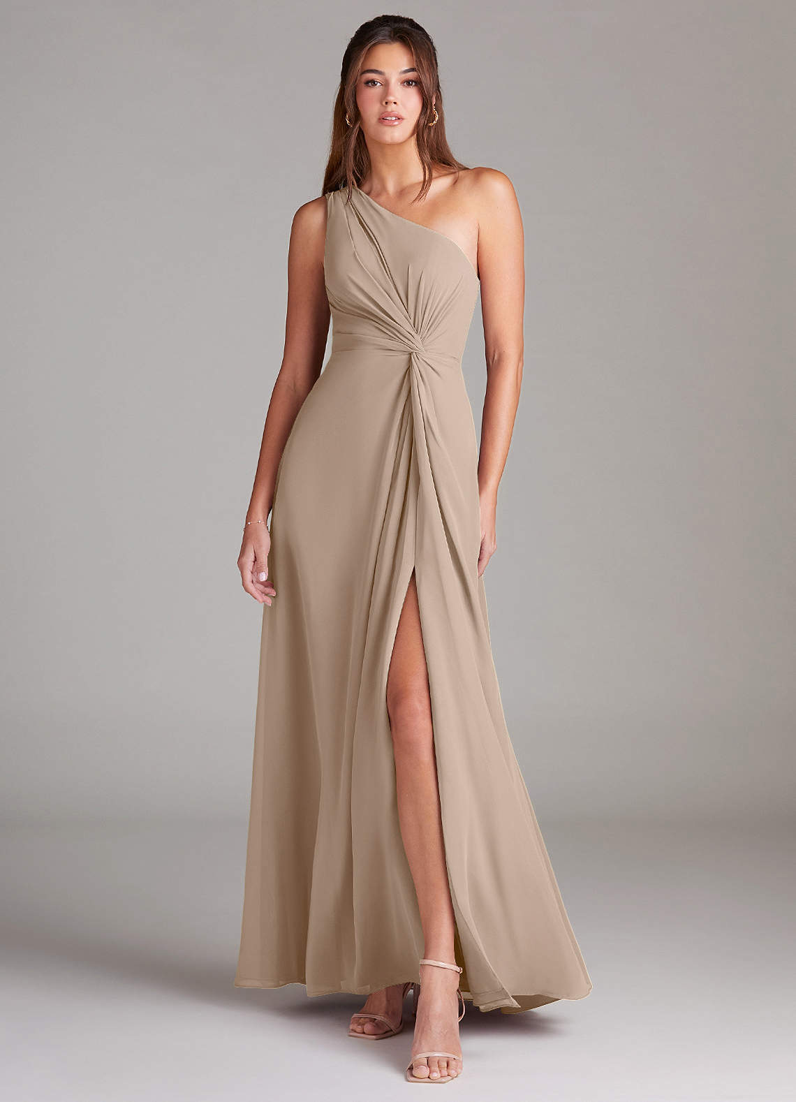 Brooke A-Line One-Shoulder Chiffon Bridesmaid Dress in Taupe
