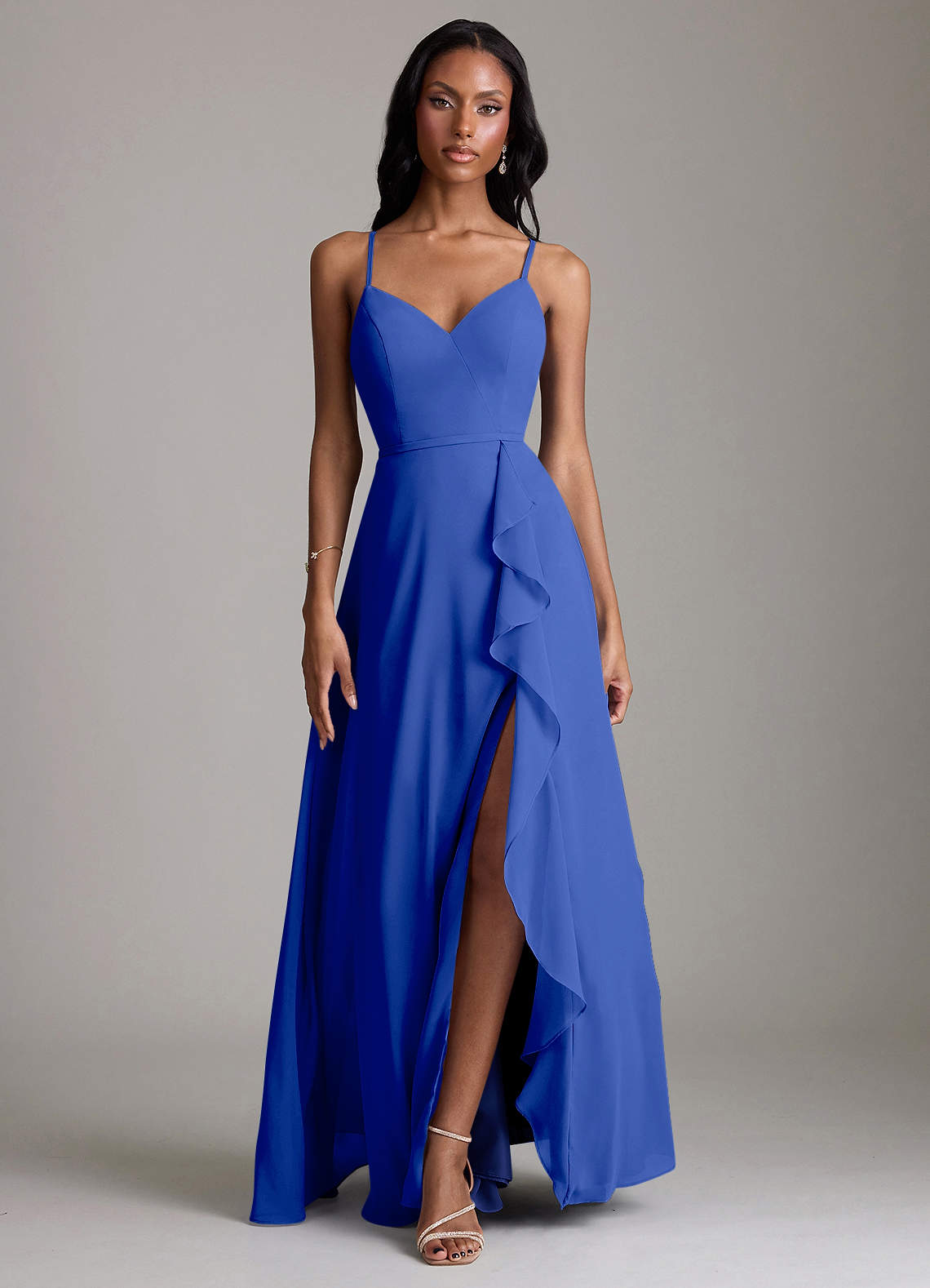Naeem A-Line V-Neck Chiffon Bridesmaid Dress in Royal Blue