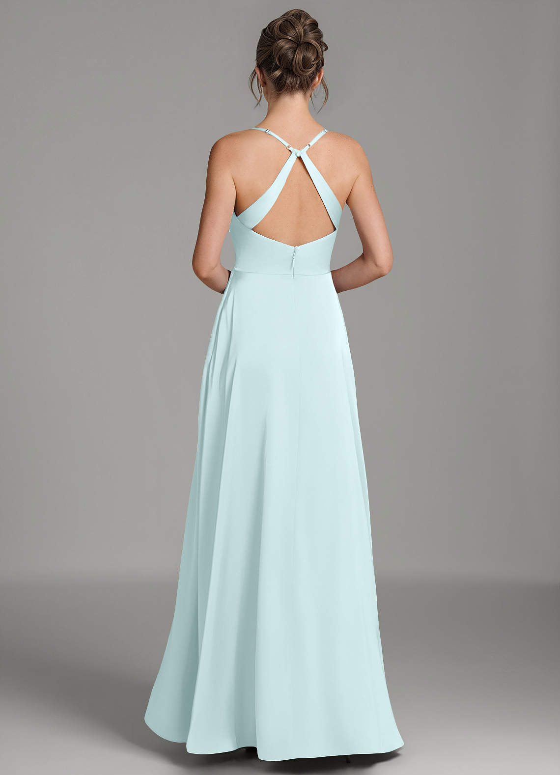 Frankie A-Line Scoop-Neck Stretch Satin Bridesmaid Dress in Sea Glass