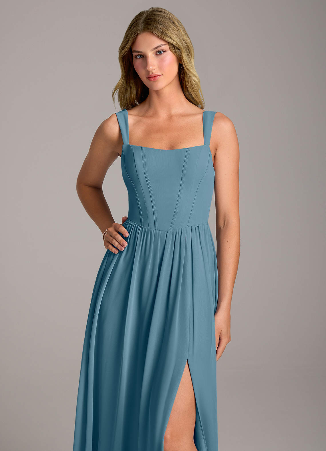 Rosaline A-Line Square-Neck Chiffon Bridesmaid Dress in Bermuda