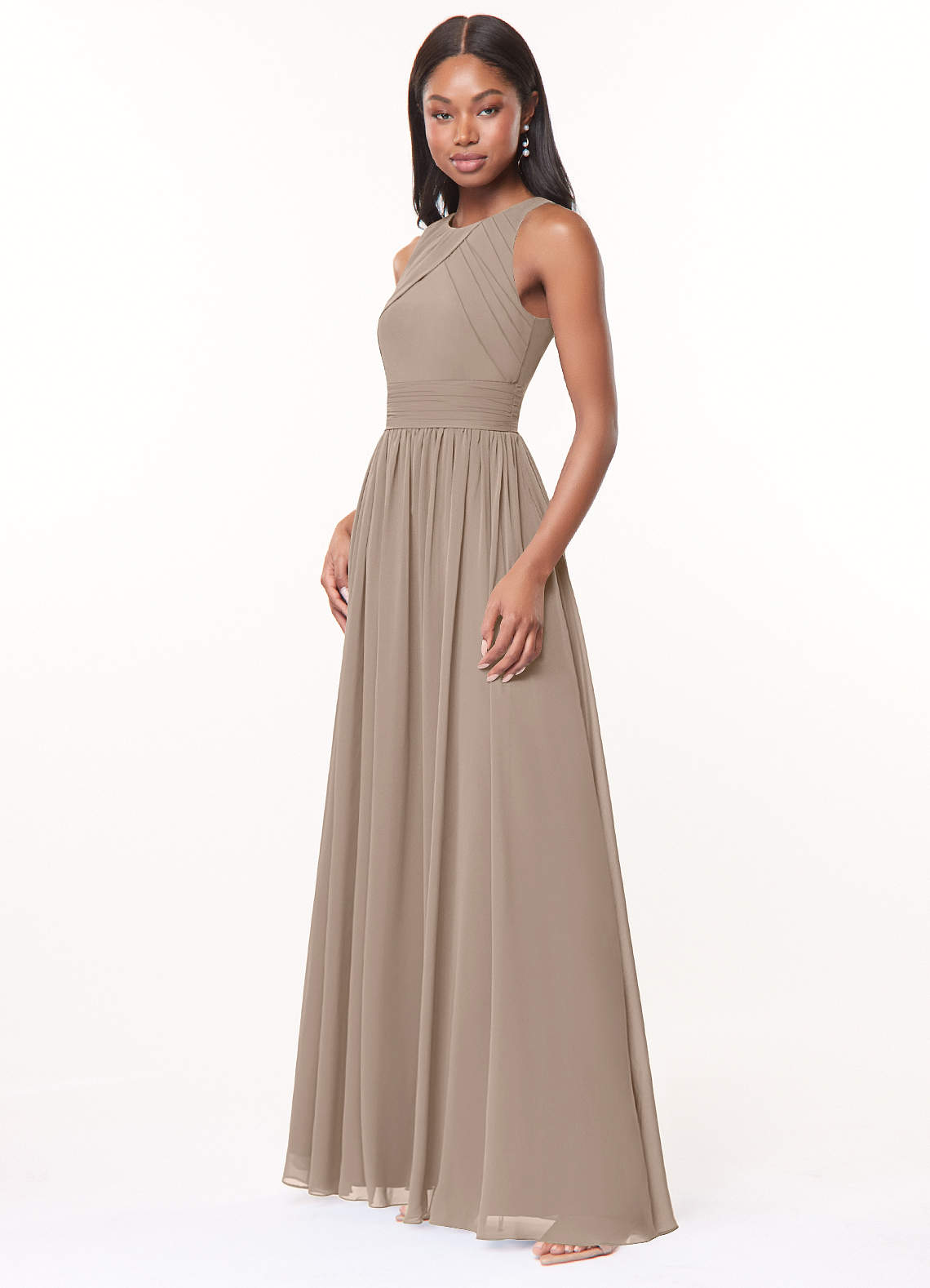 Harper A-Line Scoop-Neck Chiffon Bridesmaid Dress in Taupe