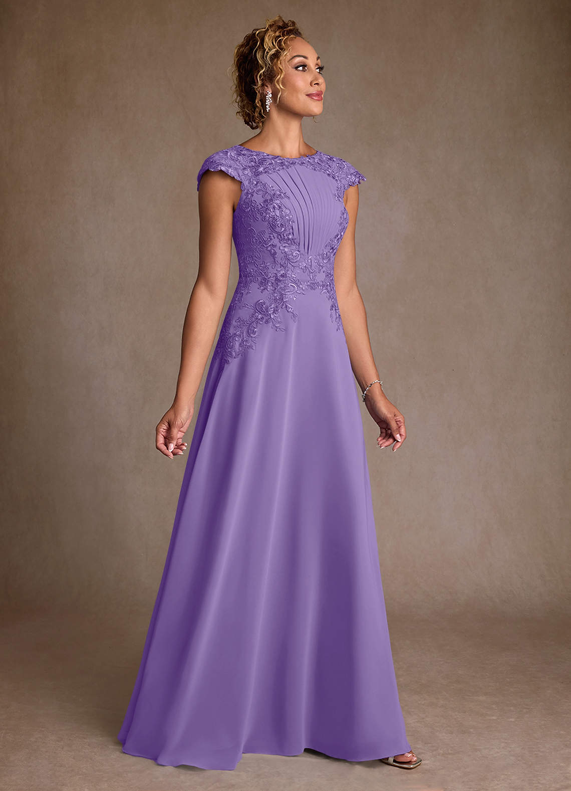 Christi A-Line Scoop-Neck Chiffon and Lace Mother of the Bride Dress in Tahiti