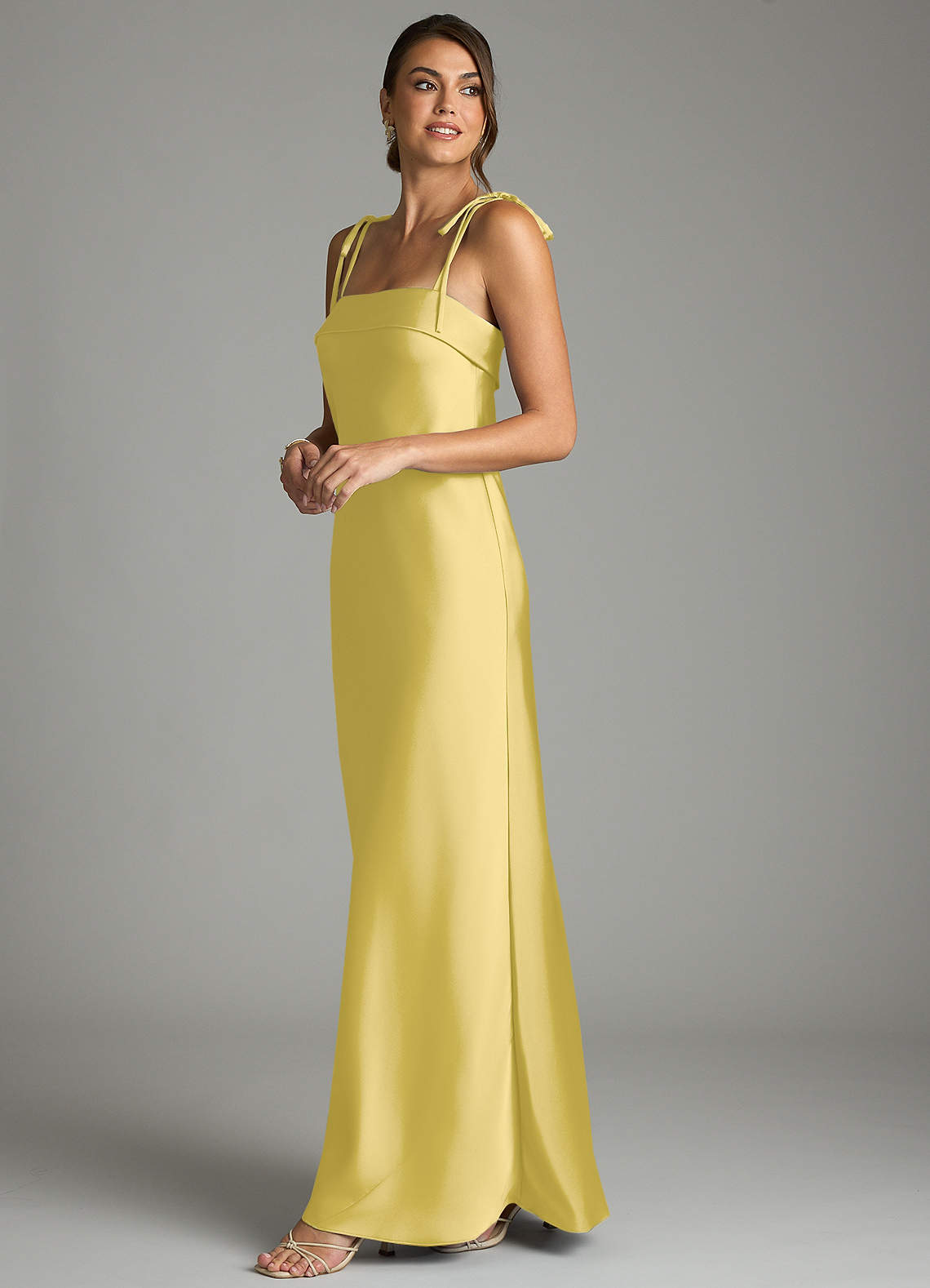 Ellia Sheath Straight-Neck Stretch Satin Bridesmaid Dress in Canary