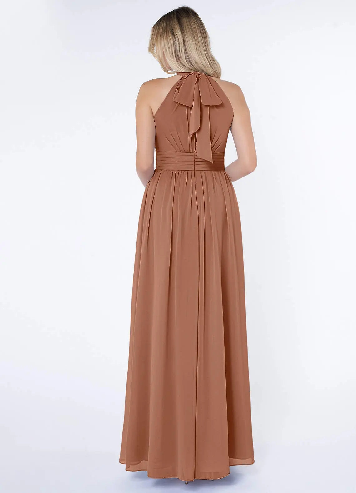 Iman A-Line Halter Chiffon Bridesmaid Dress in Bronzer