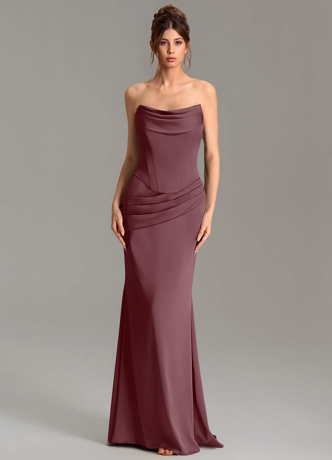 Adrienne Mermaid Cowl-Neck Stretch Satin Bridesmaid Dress in Sangria