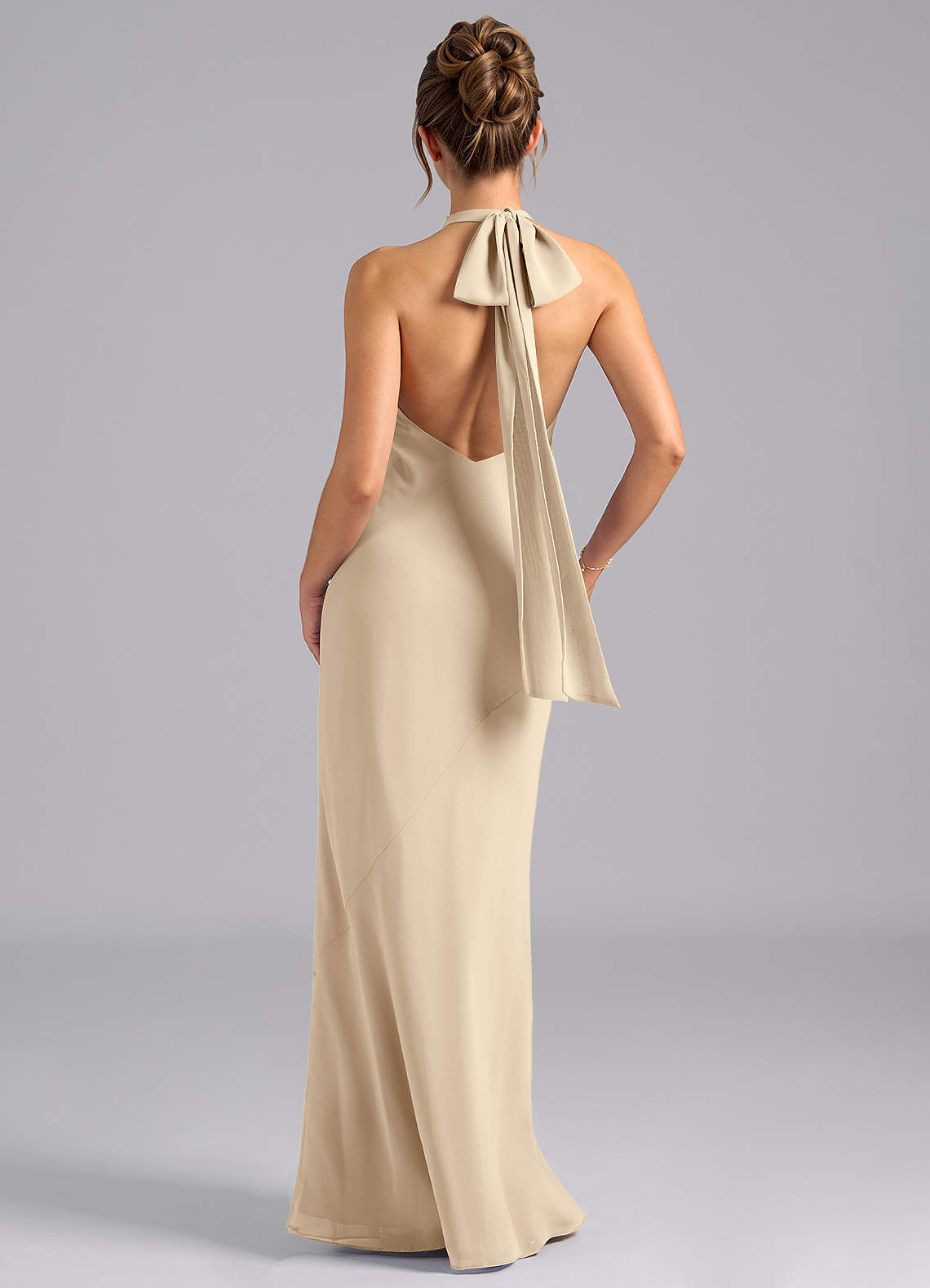 Velli Mermaid Halter Chiffon Bridesmaid Dress in Champagne