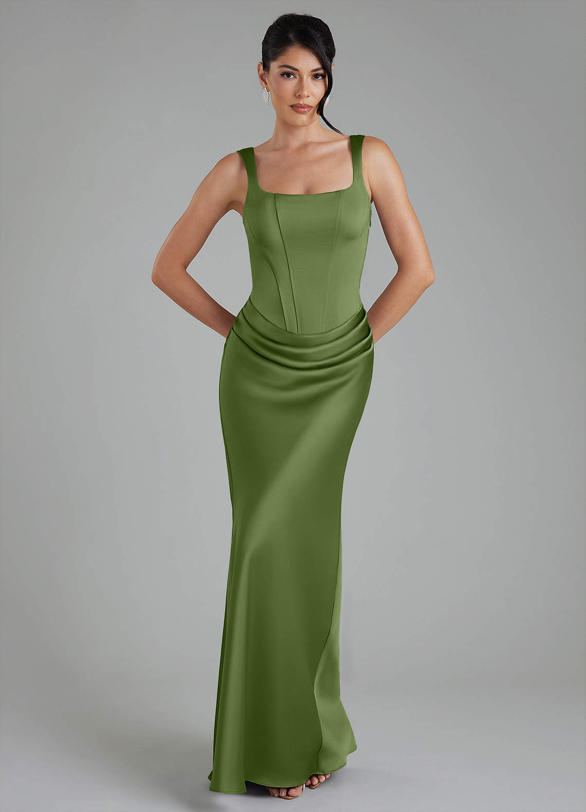 Etta Mermaid Square-Neck Stretch Satin Bridesmaid Dress in Juniper