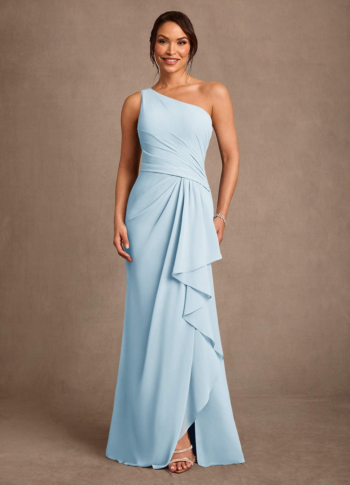 Floy Sheath One-Shoulder Chiffon Mother of the Bride Dress in Sky Blue