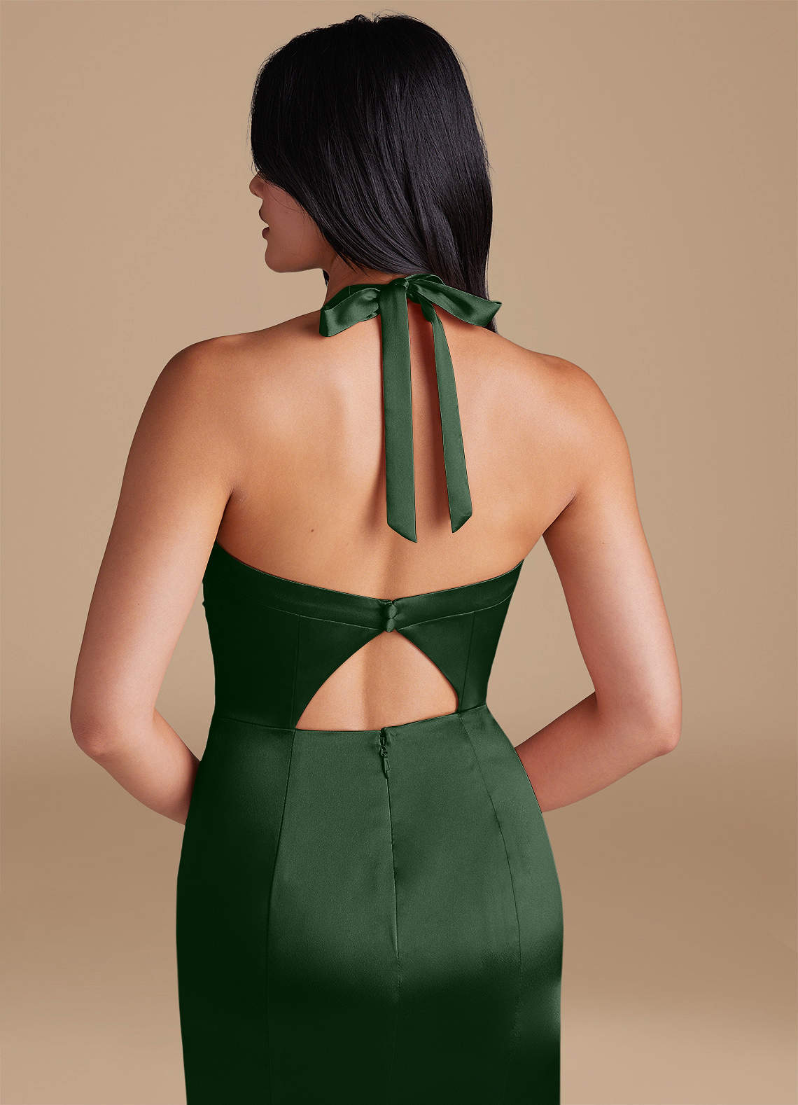 Emeria Sheath Halter Metallic Satin Bridesmaid Dress in Eucalyptus