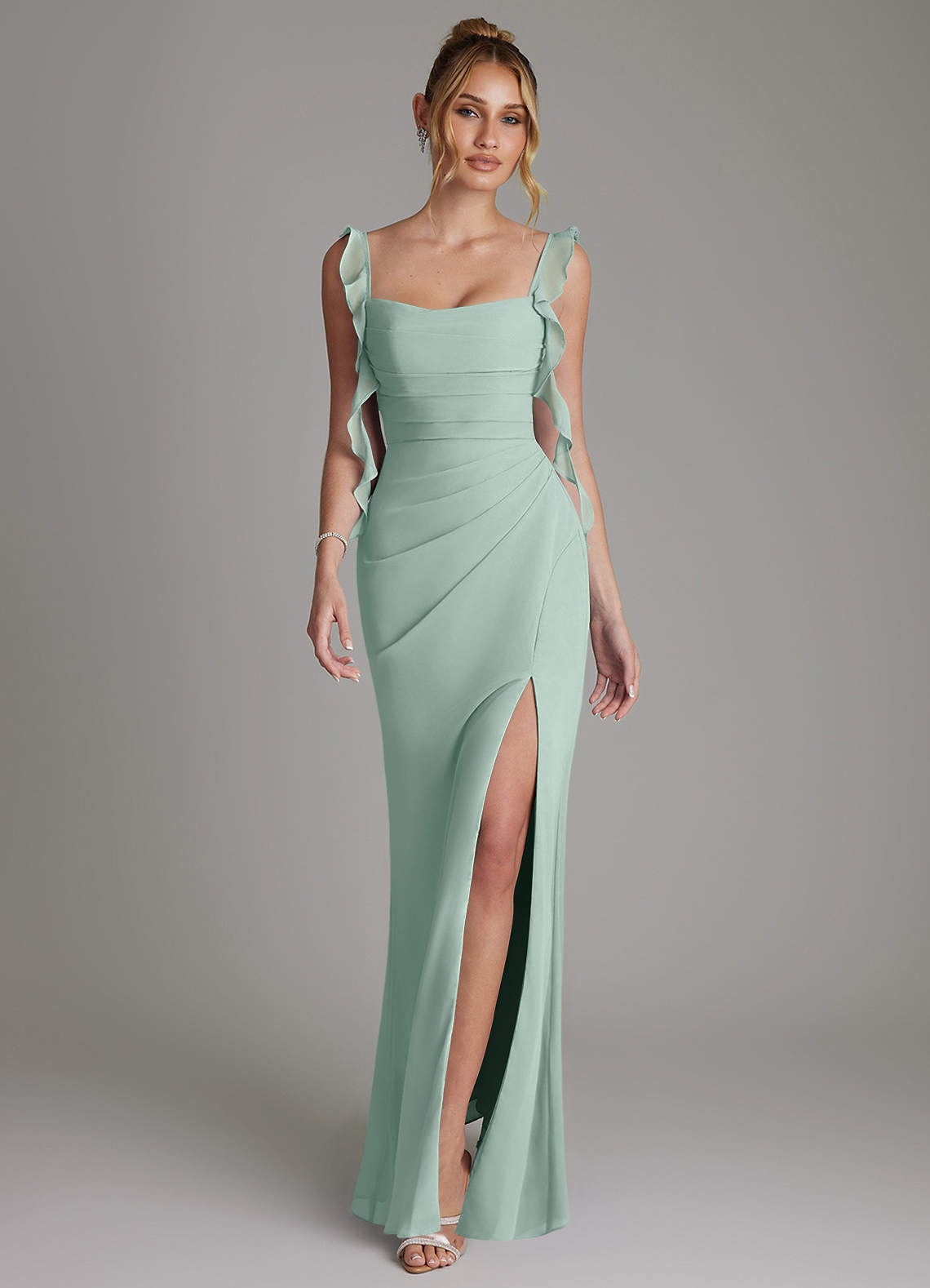 Jessamine Mermaid Sweetheart Chiffon Bridesmaid Dress in Agave