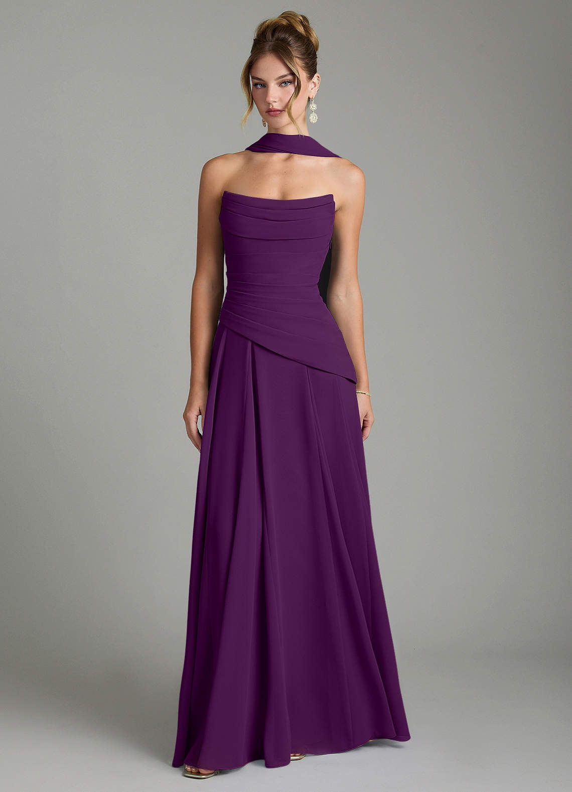 Gabriela A-Line Cowl-Neck Chiffon Bridesmaid Dress in Grape
