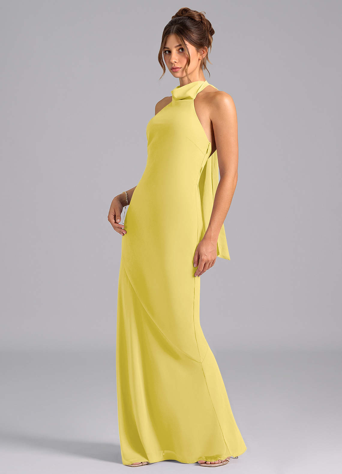 Velli Mermaid Halter Chiffon Bridesmaid Dress in Canary