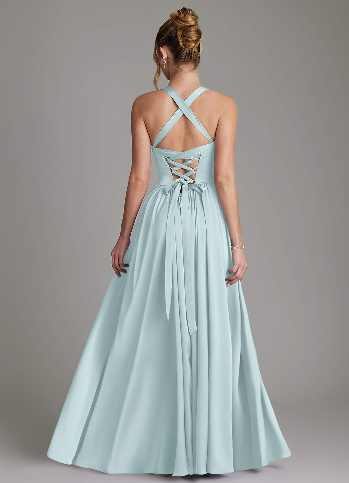 Francis A-Line V-Neck Stretch Satin Bridesmaid Dress in Mist