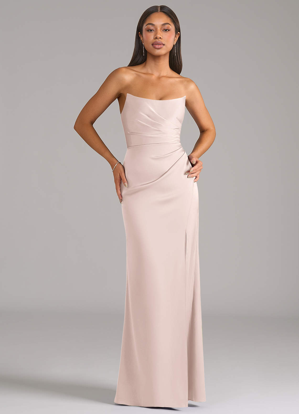 Marla Sheath Strapless Stretch Satin Bridesmaid Dress in Blushing Pink