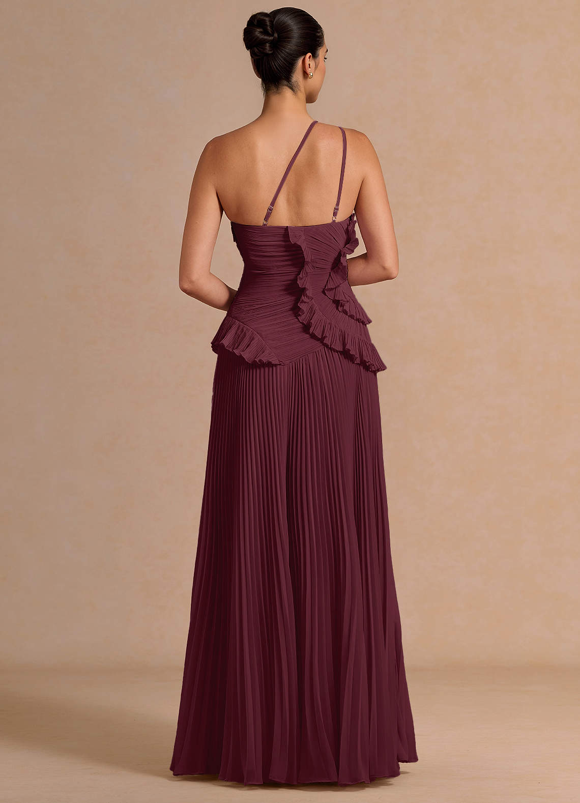 Melody A-Line One-Shoulder Chiffon Evening Dress in Wine