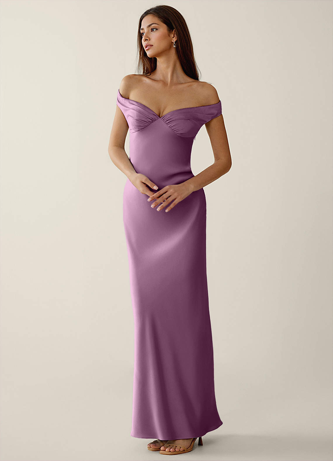 Gwendonme Sheath Off-the-Shoulder Satin Crystal Linen Evening Dress in Pistachio