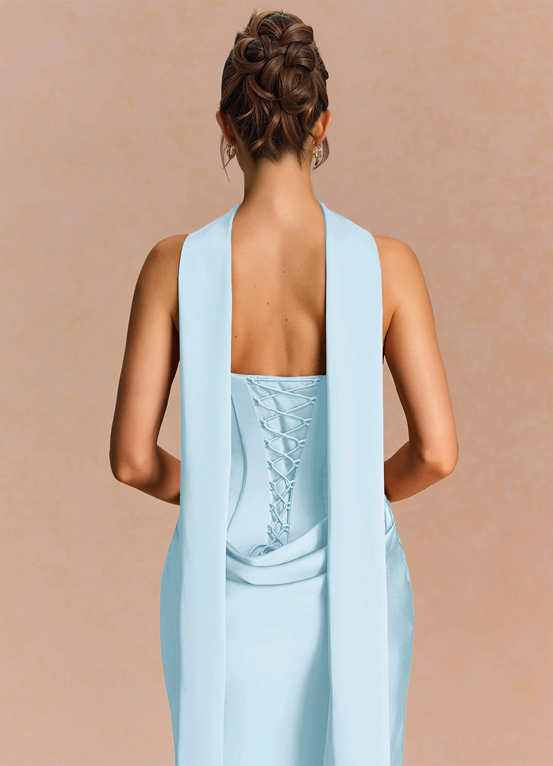 Euphemia Mermaid Strapless Stretch Satin Evening Dress in Sky Blue