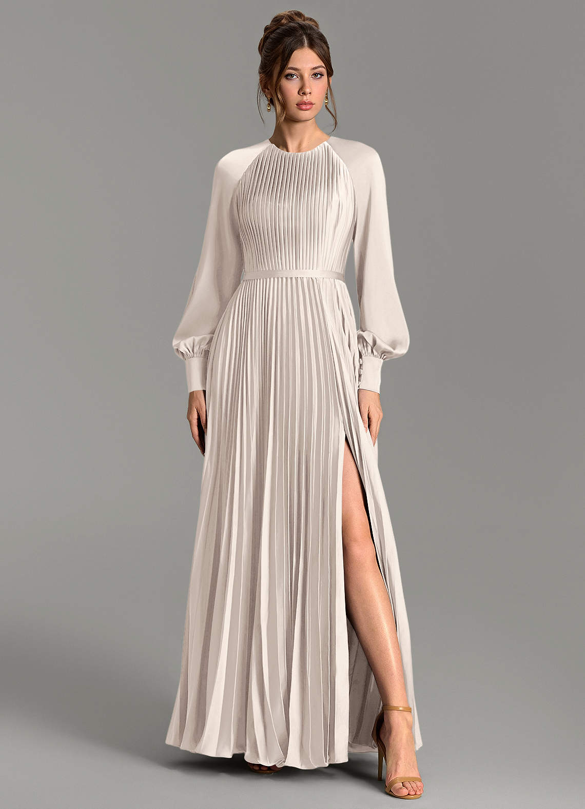 Grayson A-Line Scoop-Neck Stretch Satin Bridesmaid Dress in White Alabaster