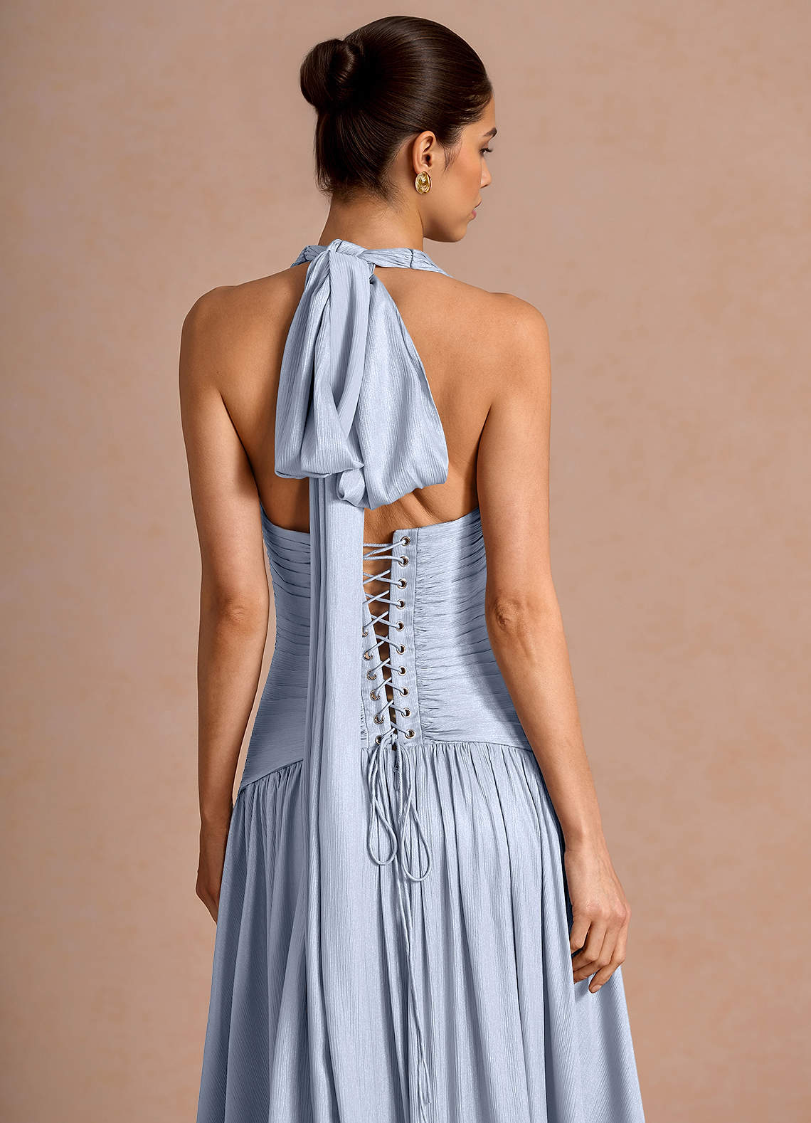 Hecate A-Line Halter Satin-Faced Chiffon Evening Dress in Sky Blue