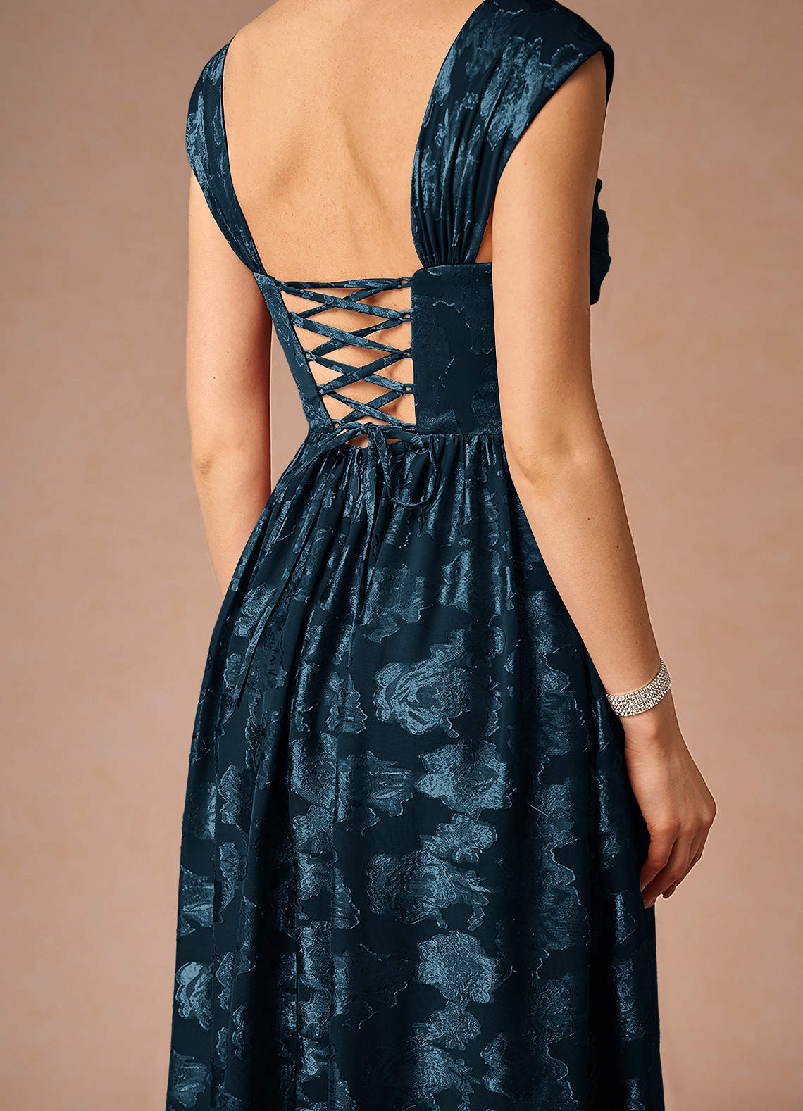 Hazel A-Line Cowl-Neck Fil Coupé Wedding Guest Dress in Navy