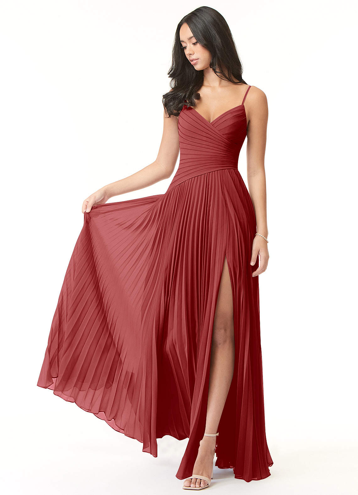 Vini A-Line V-Neck Chiffon Bridesmaid Dress in Rust